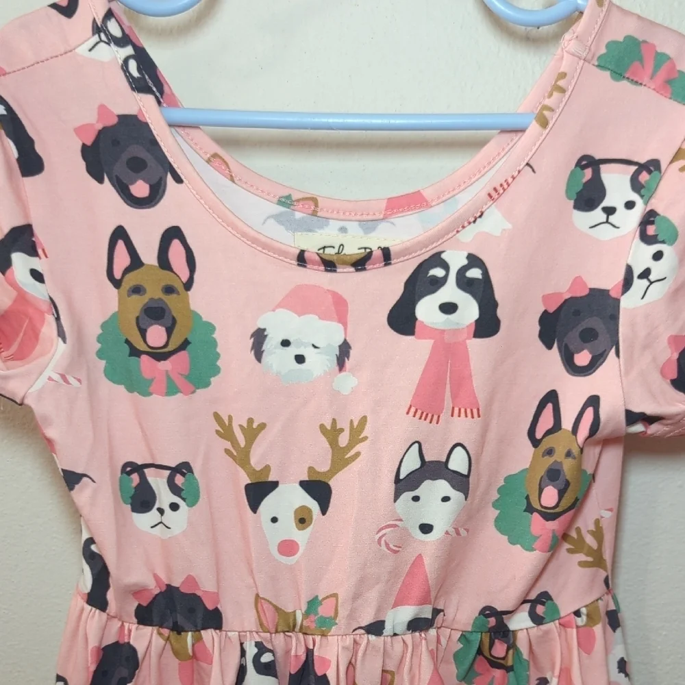 Taylor Joelle Puppy Dog Christmas Twirl Dress Pink Holiday Winter Girls Size 7